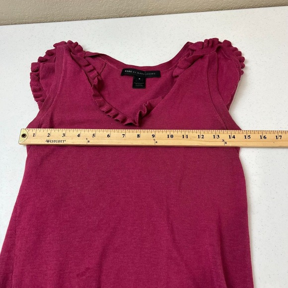 Marc by Marc‎ Jacobs Blouse Top Size Small Fuschia Silk Blend Ruffle Sleeve Knit - Picture 8 of 10